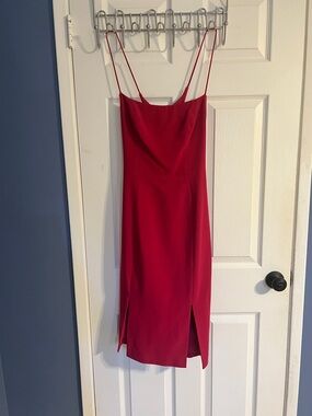 Black Halo Red Double-Strap Slip Midi Dress